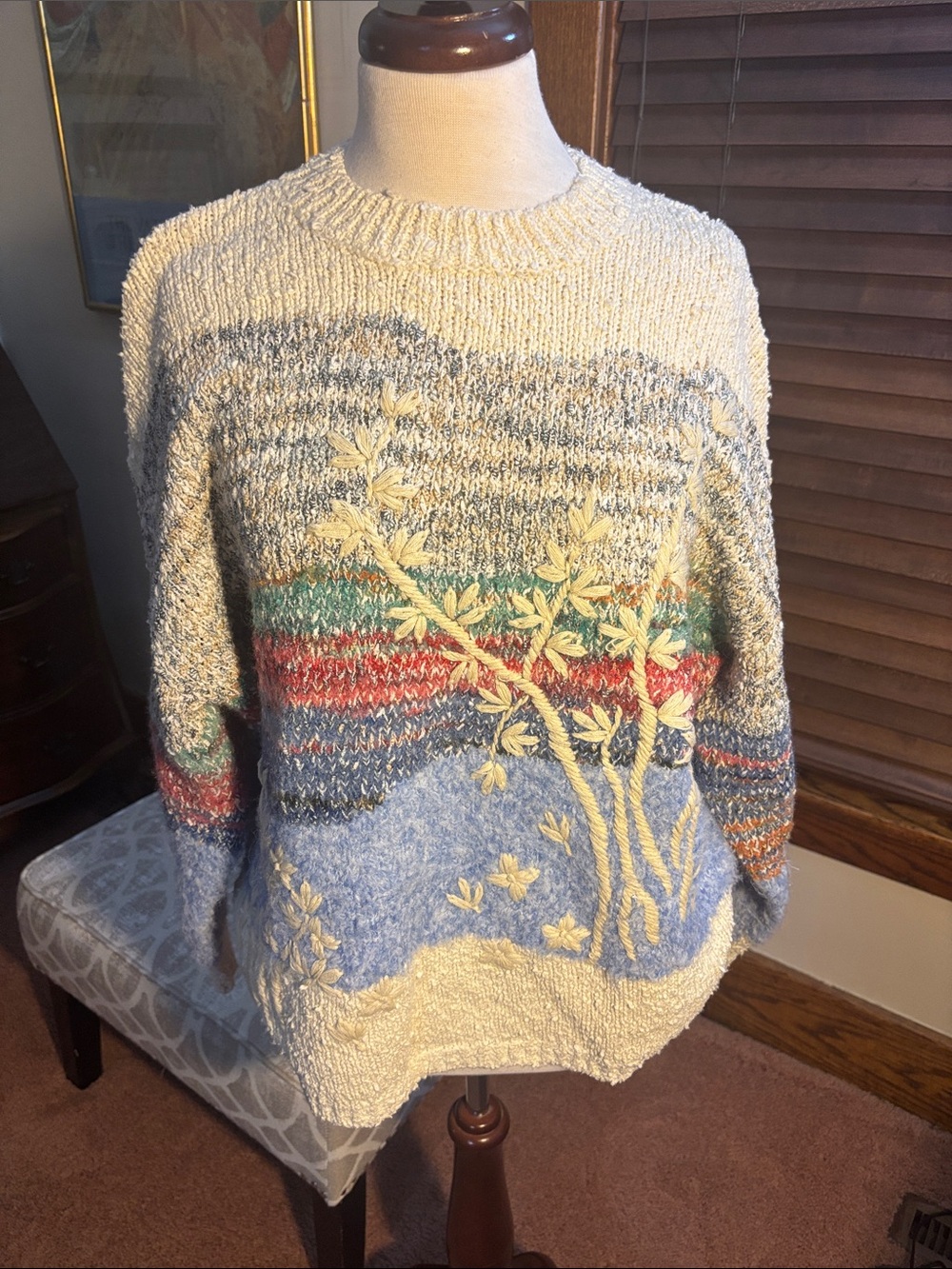NWT Desigual Cozy Multi-Color Embroidered Knit Sweater - Cream